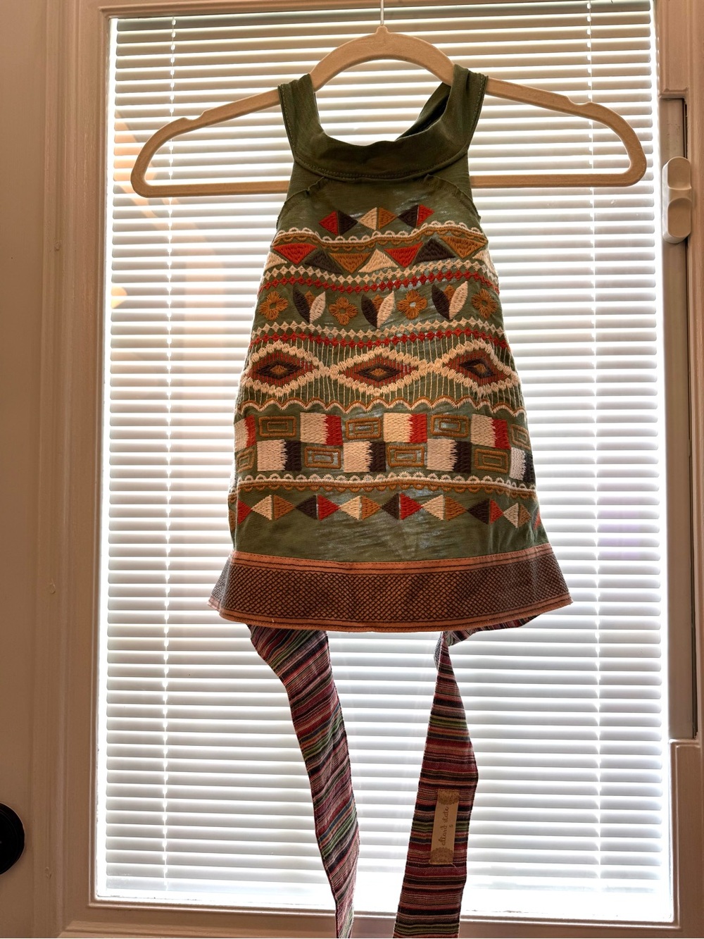 Multicolored Embroidered Aztec-Pattern Halter Top